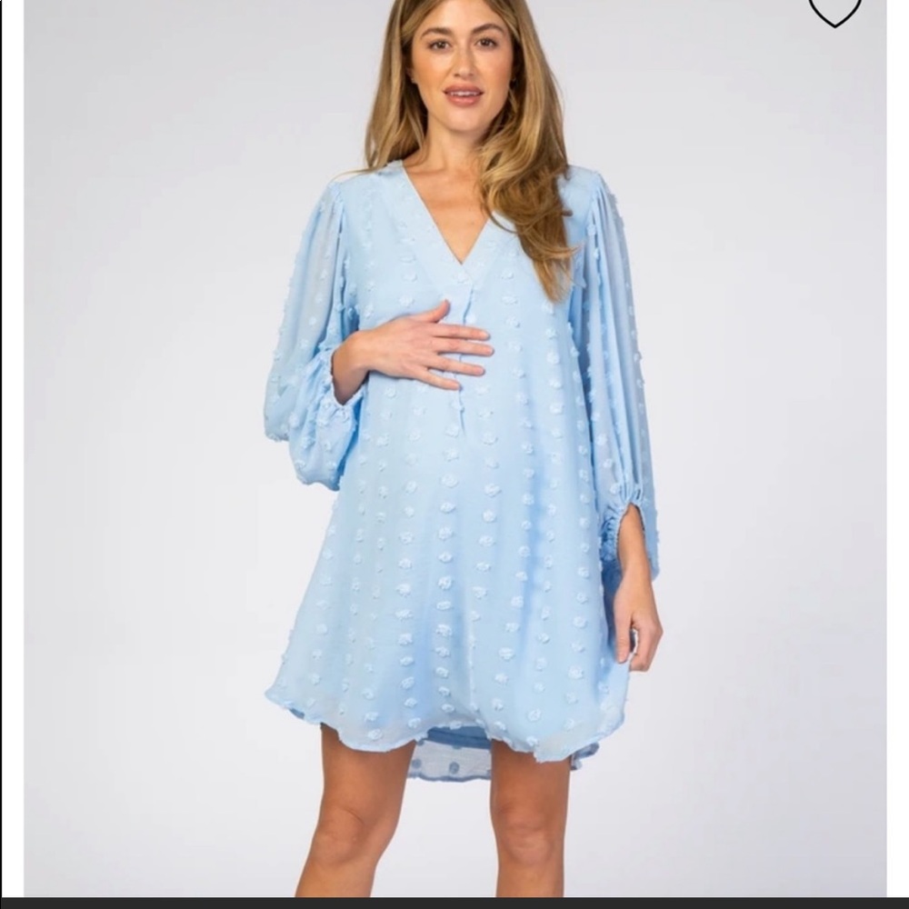 Pinkblush Maternity Dress Blue Swiss Dot Bubble Sleeve Size S
